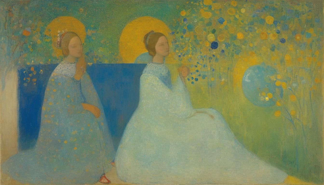 Odilon Redon Style: Two Women in Study