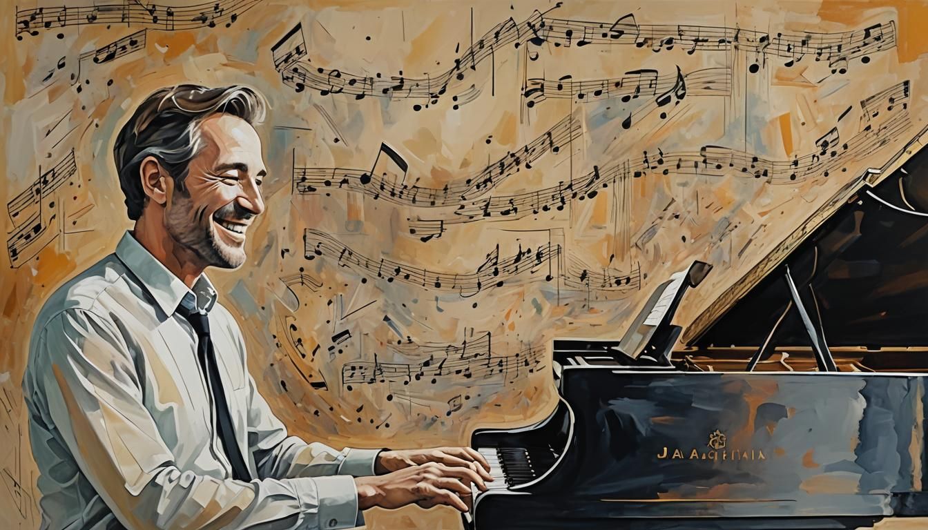 Peaceful Man Listens to Piano Player