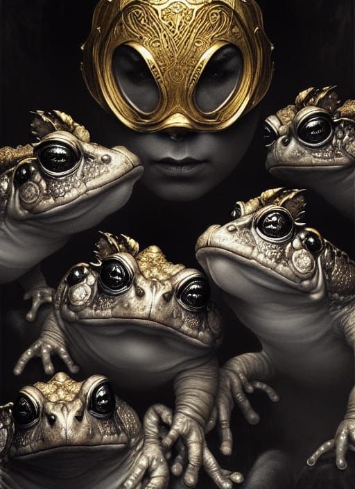 Creepy Toads in Masks: A Sinister Matte Painting