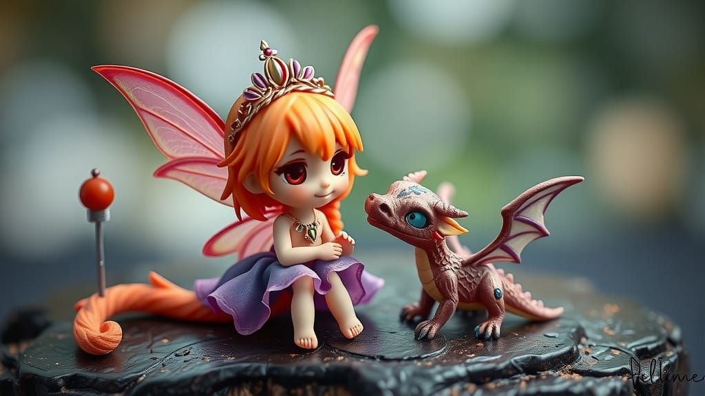 Whimsical Chibi Fairy and Dragon in Vibrant Colors