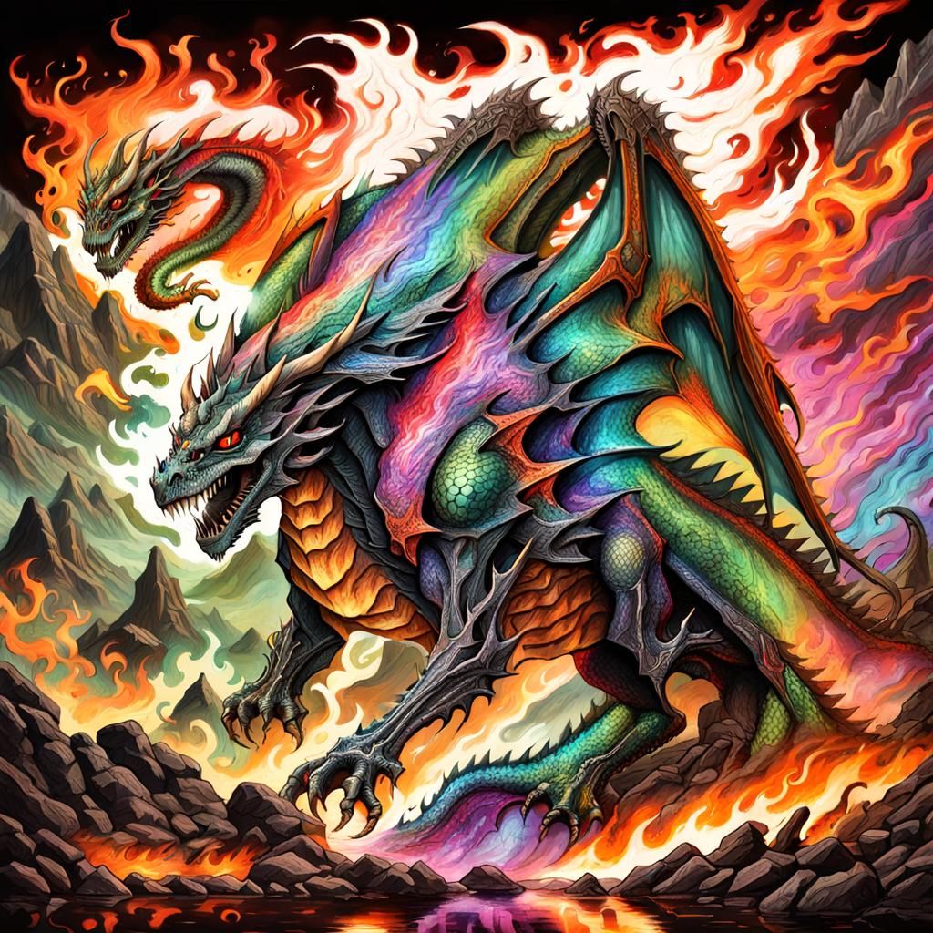 Menacing Skeletal Dragon Beast in Charcoal Style