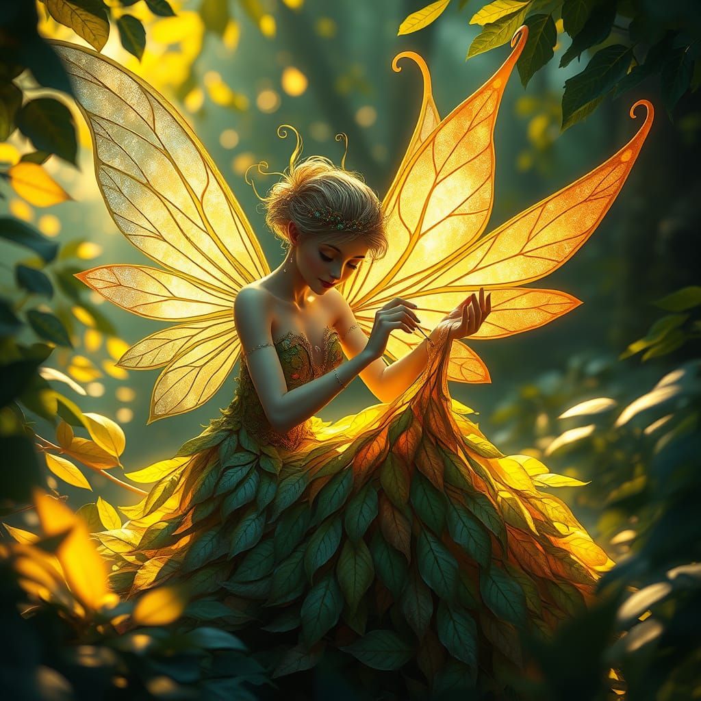 Ethereal Fairy Crafts Iridescent Gown in Vibrant Forest