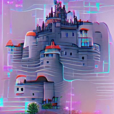Futuristic Castle in a Cyberpunk Cityscape