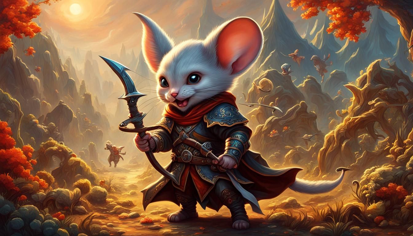 Diablo Rogue Archer Versus Tiny Mouse, Surreal Art