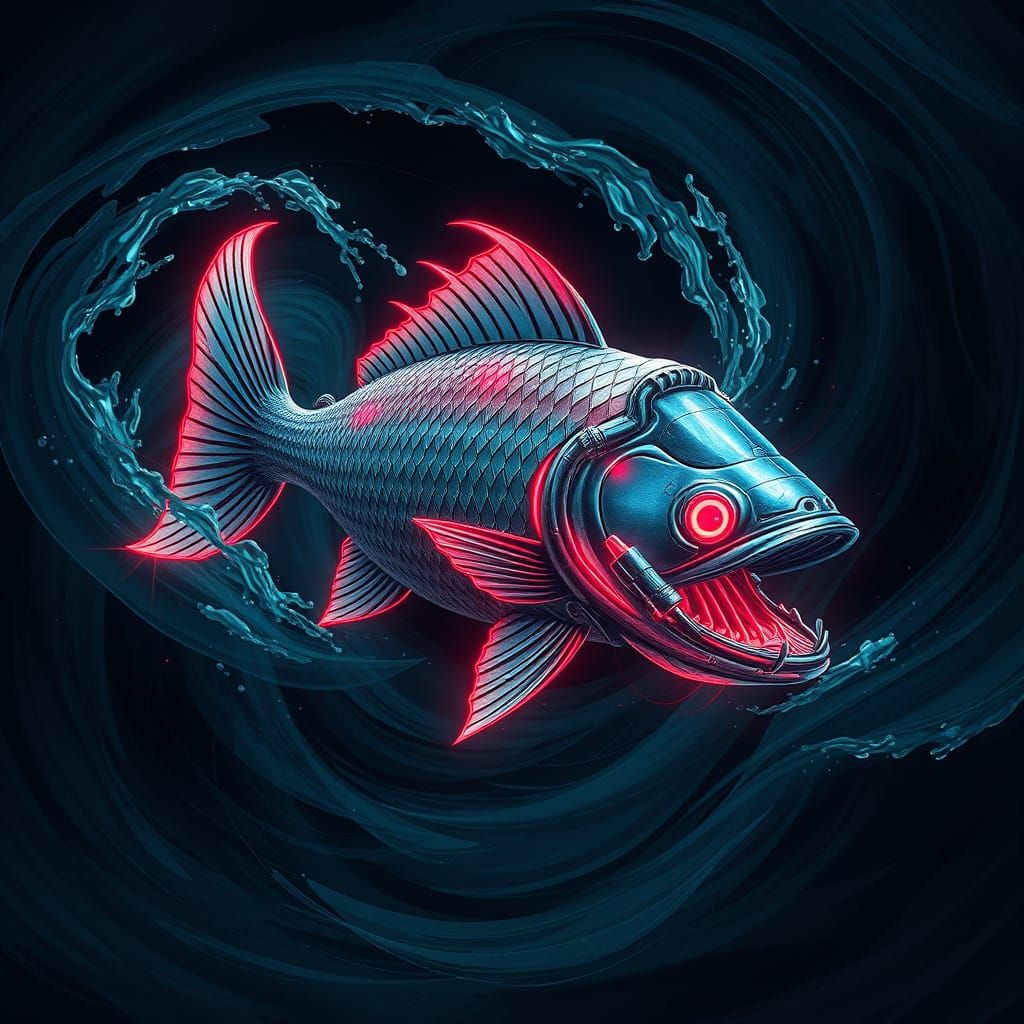 Futuristic Neon Fish in Cyberpunk Style