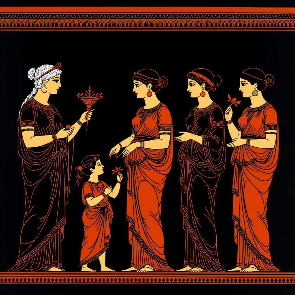 Five Generations of Women in Ancient Greek Red-Figure Style