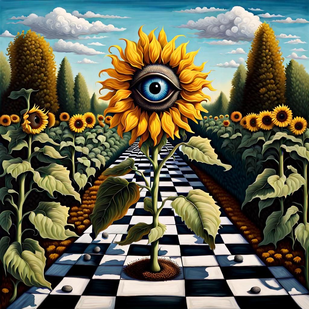 Surreal Sunflower with Eye in Pop Surrealism Style