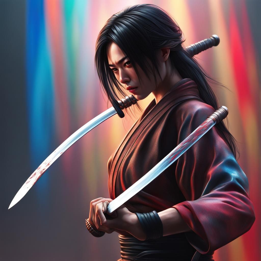 Hyperrealistic Katana Splash Art with Dramatic Lighting