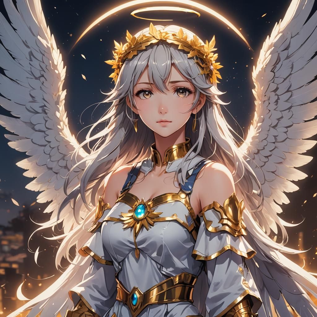 Anime Angel with Halo in Cel-Shaded Style