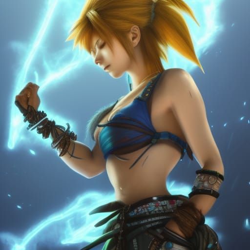 Warrior Woman Portrait with Glowing Goggles