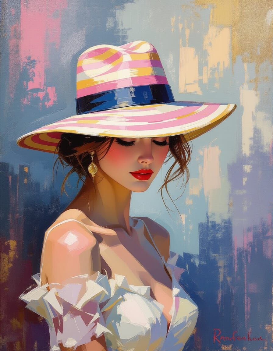 Striped Hat in Impressionistic Meta-Modern Style