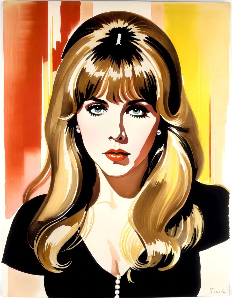 Stevie Nicks Gouache Portrait in 1960s Style