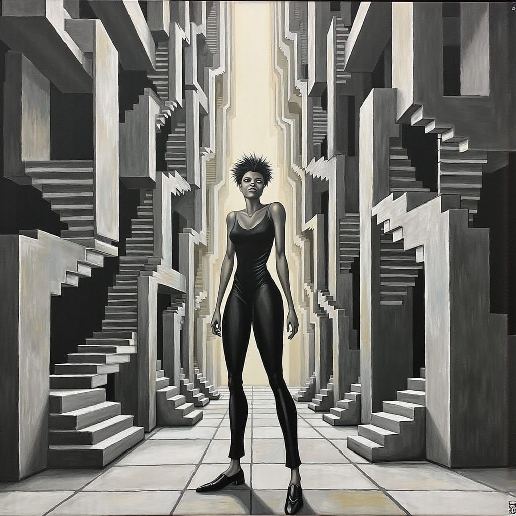 Futuristic Optical Illusion Maze in Cyberpunk Style