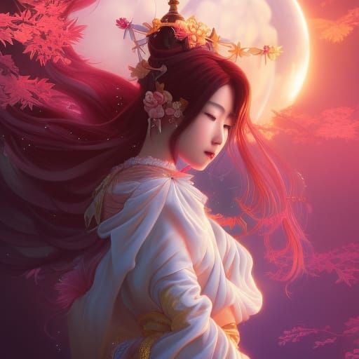 Japanese Woman with Fox: Ghibli-esque Portrait