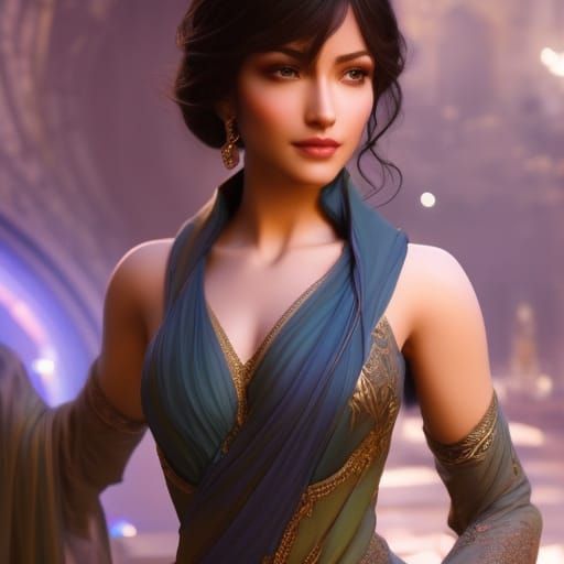 Fantasy Woman with Blonde Hair and Blue Shawl