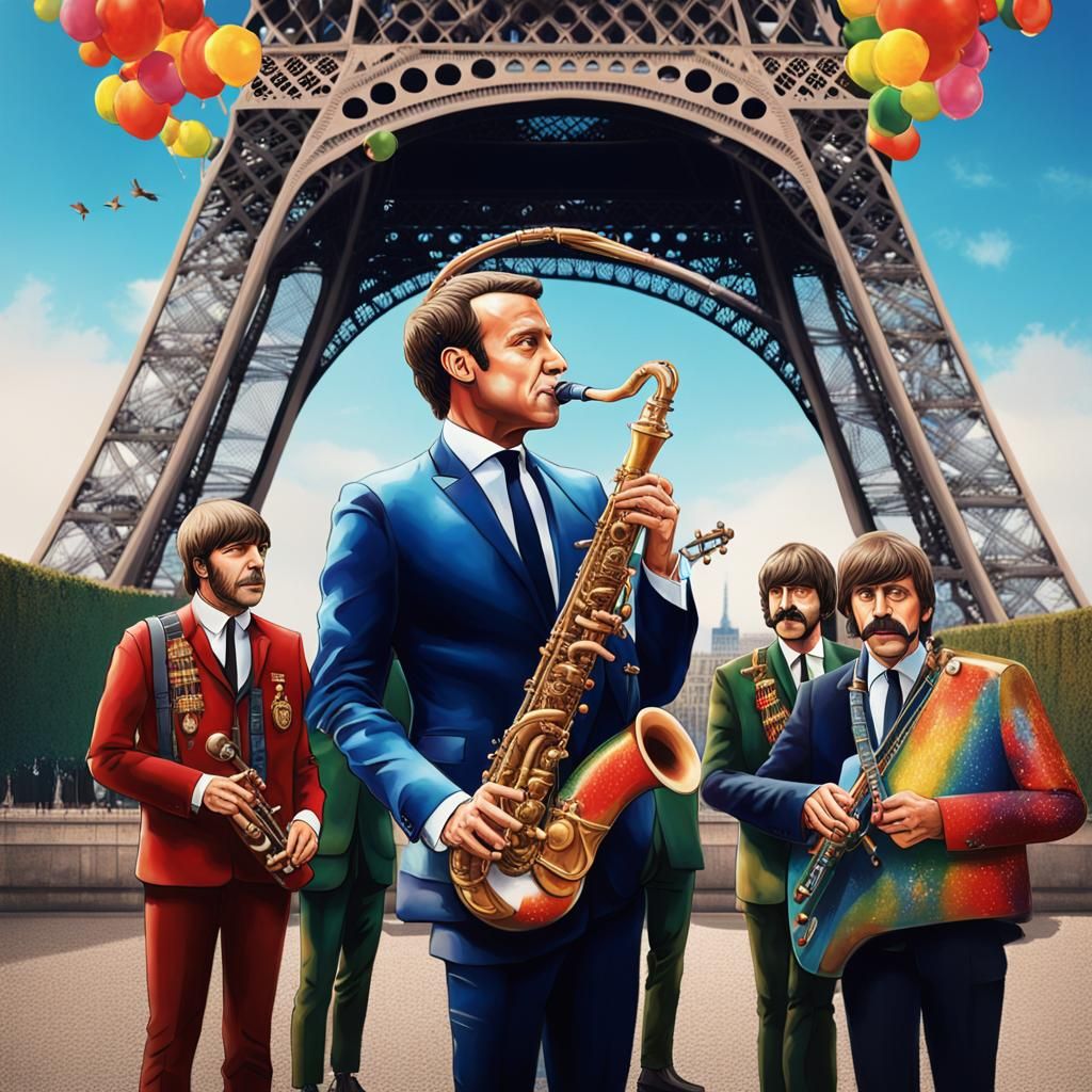 Macron and The Beatles: Hyperrealistic Concept Art