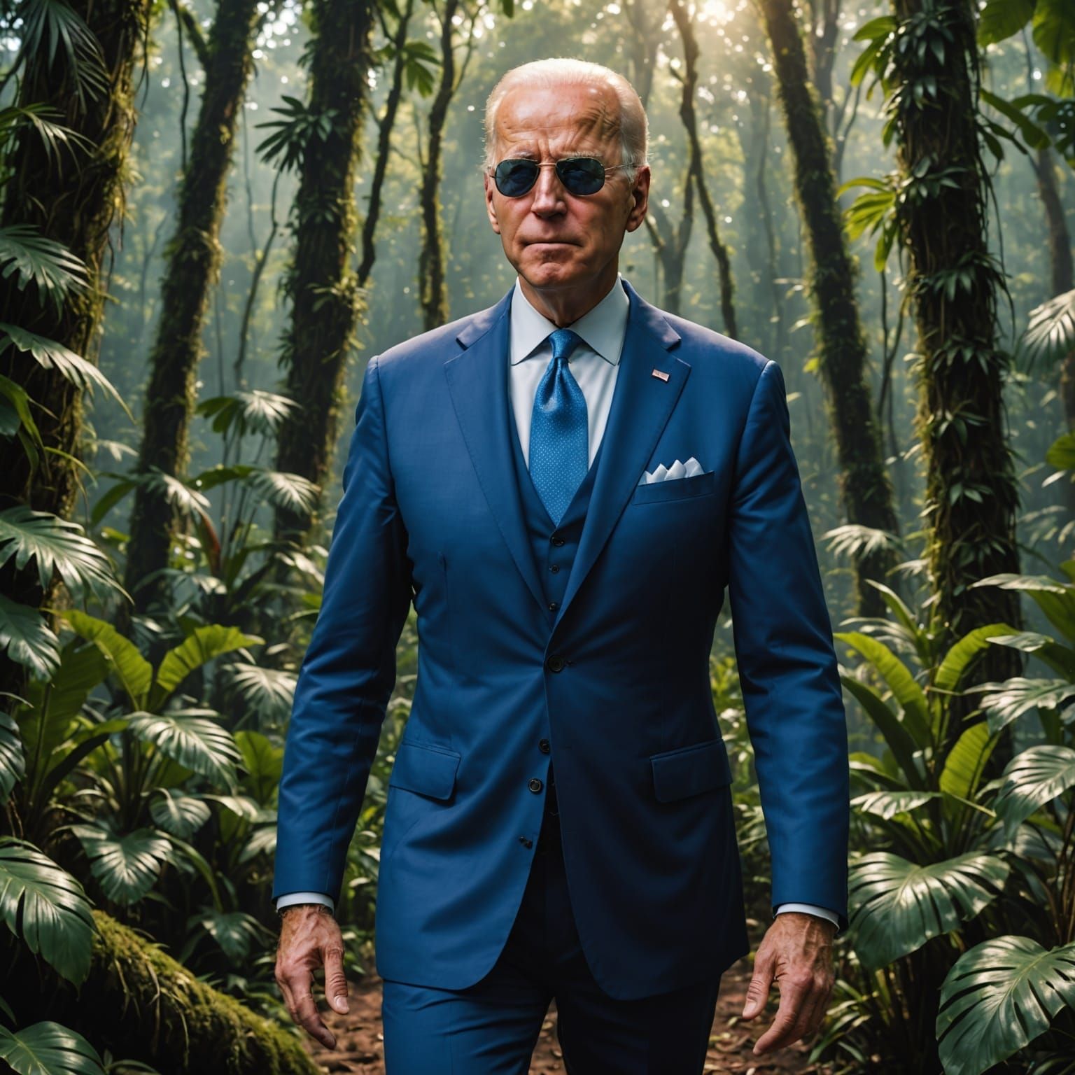 President Biden Lost in Amazon Jungle: Matte Painting