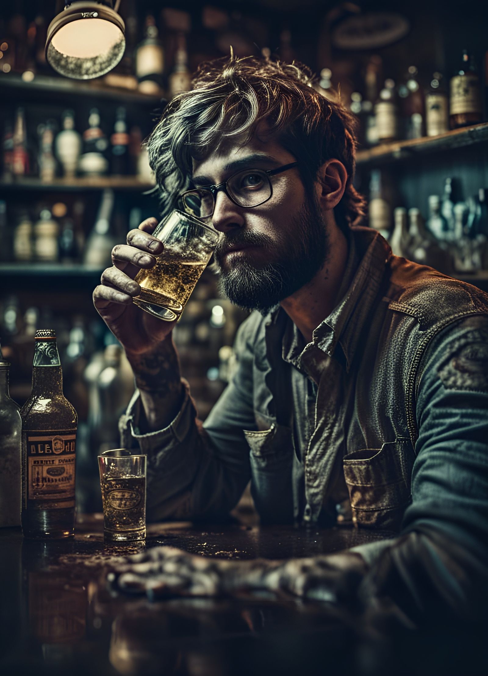 Hipster Man with glasses reflecting the environment