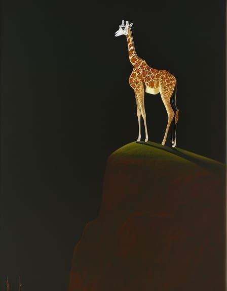 Giraffe Overlooking Landscape as Impressionistic Oil Paintin...