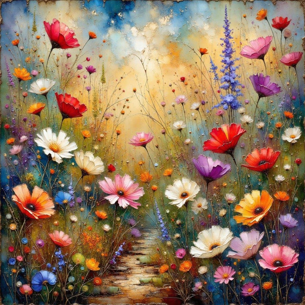 Vibrant Floral Landscape in Earthy Impressionist Style