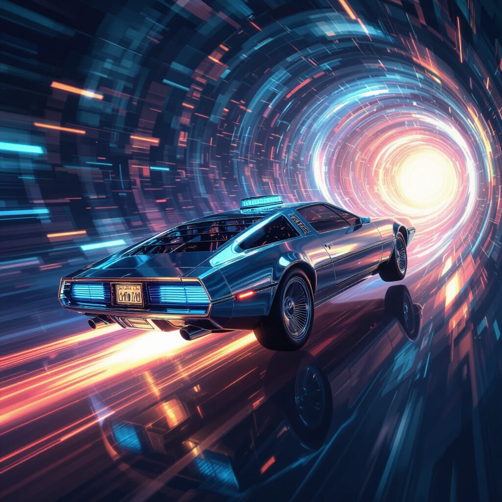 Retrofuturistic Time Machine in Cinematic Style