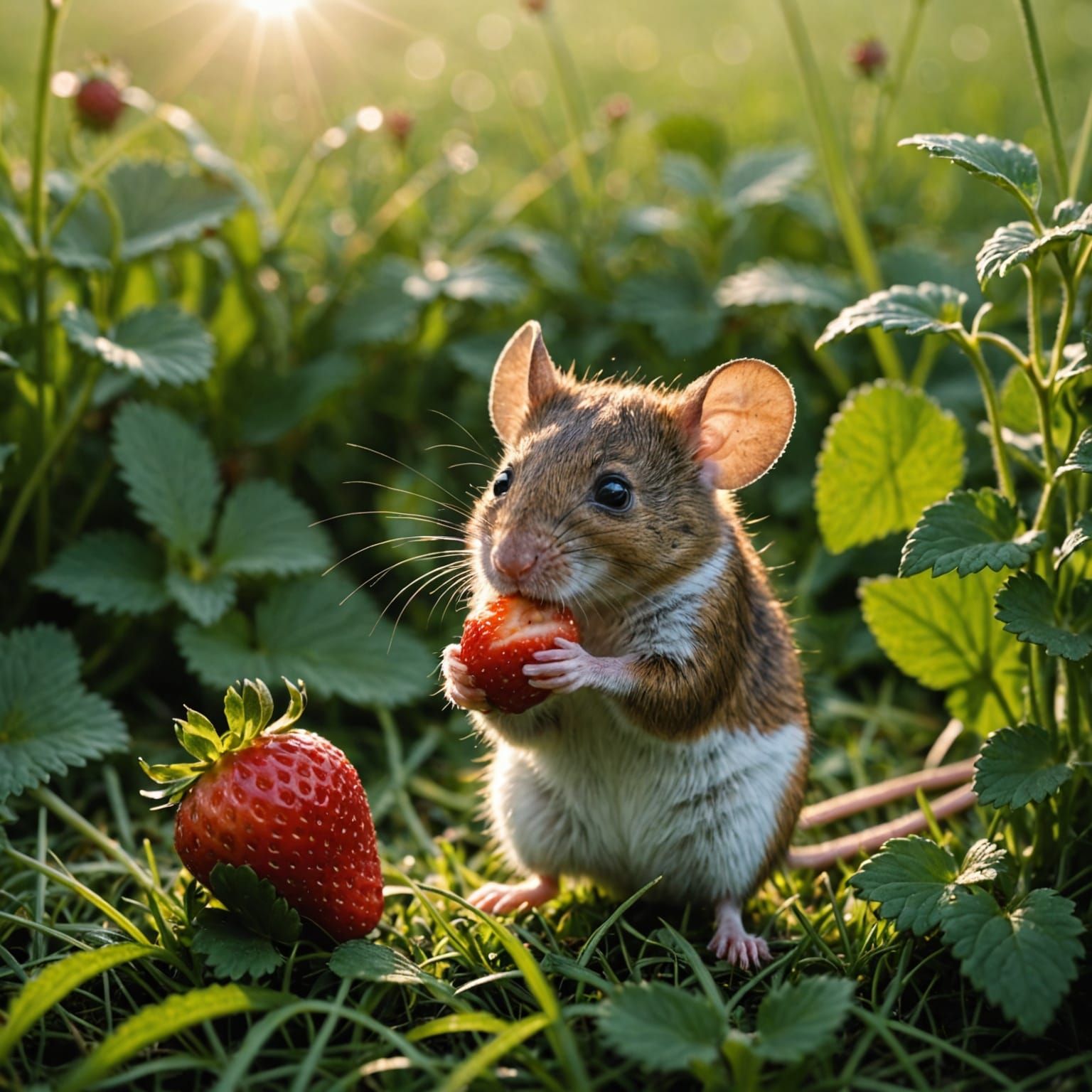 Whimsical Mouse Savoring Fresh Strawberry