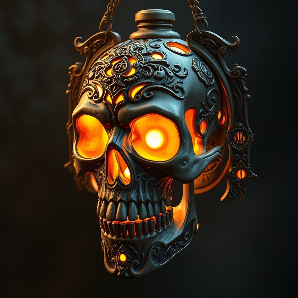 Ornate Skull Lantern Radiating Eerie Glow in Fantasy Style