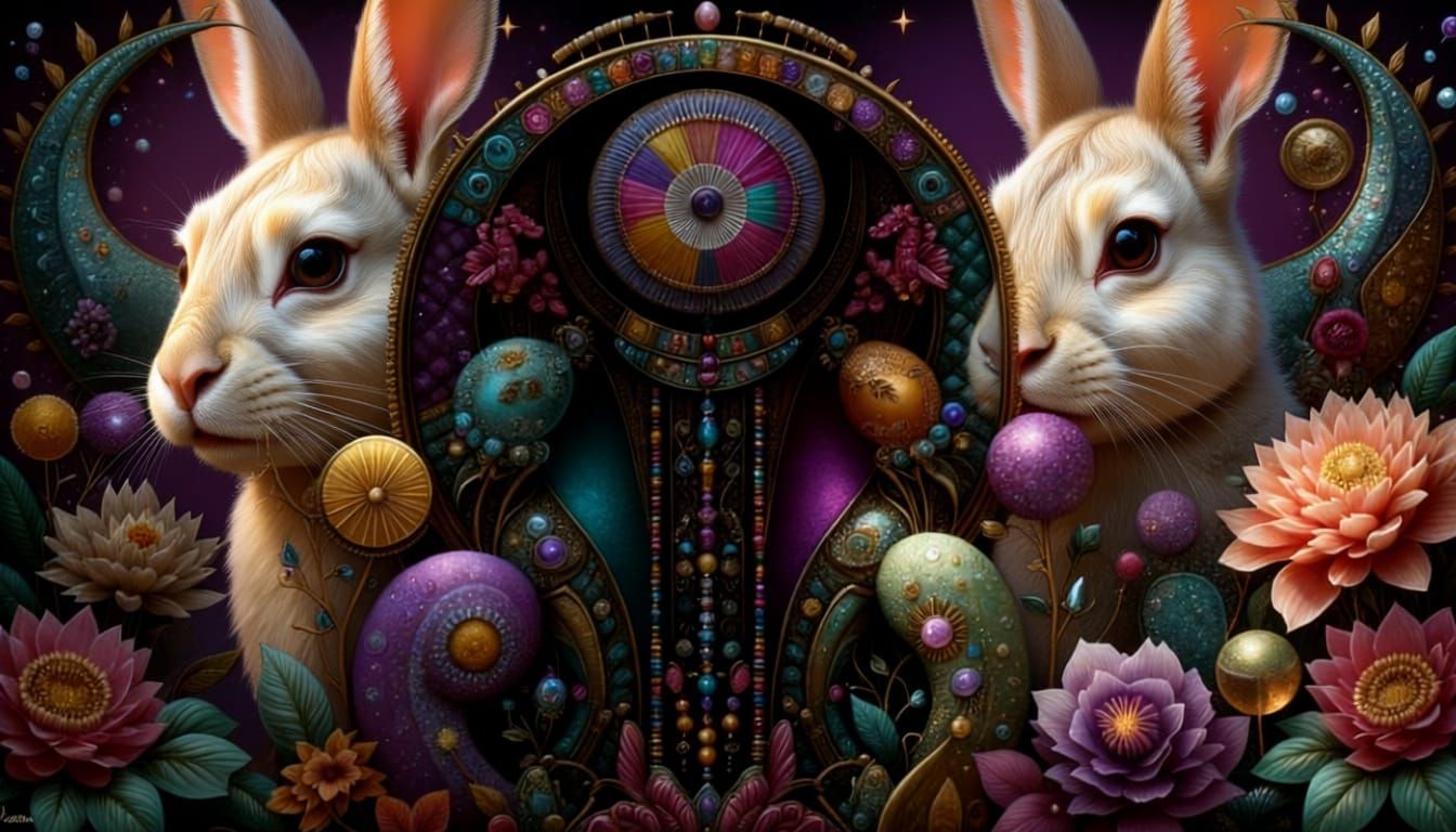 Hyperrealistic Rabbits with Vibrant Colors