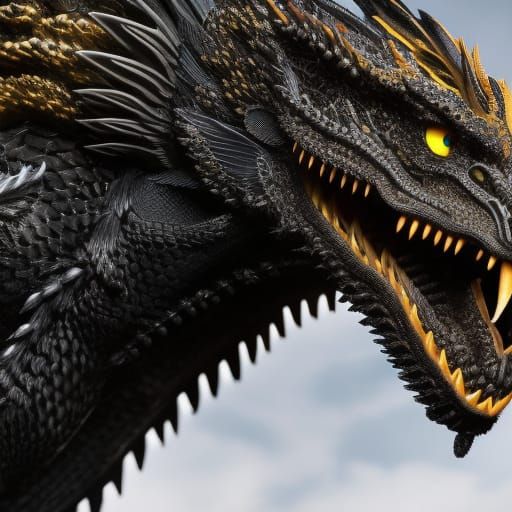 Detailed Black Dragon in Space Rococo Style