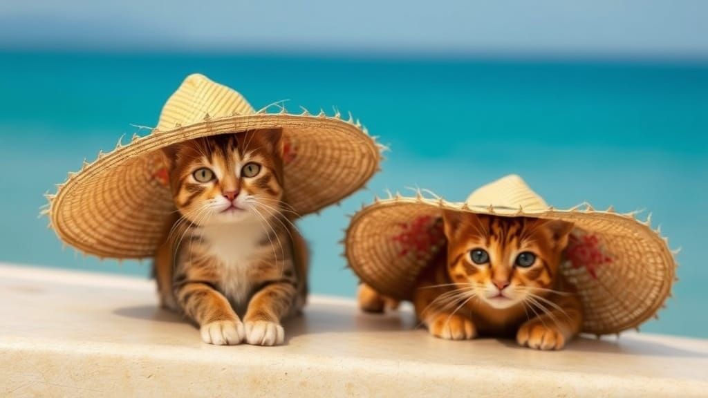 Cats Without Panama Hats in a Whimsical Landscape
