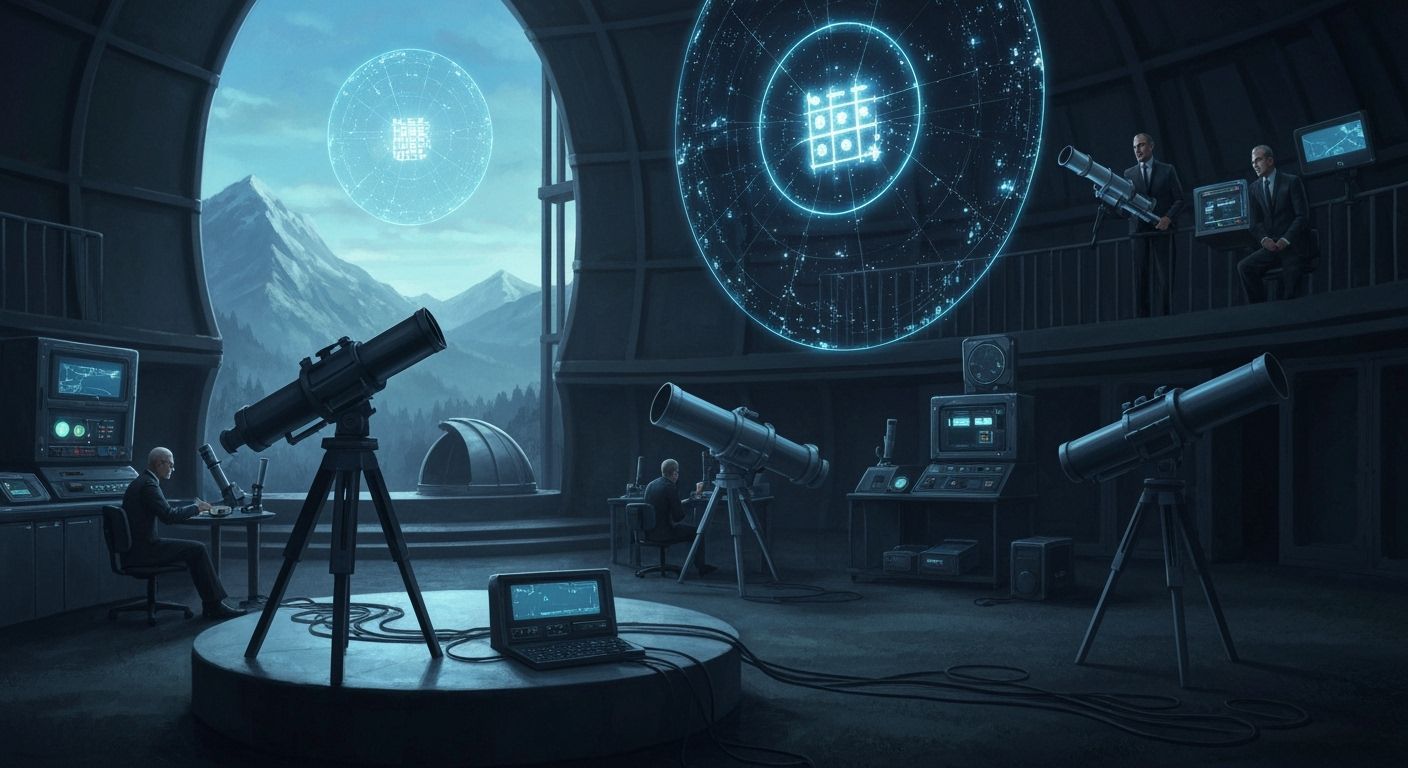 Futuristic Observatory Tracks UFO: MIB Scientists with Glowi...