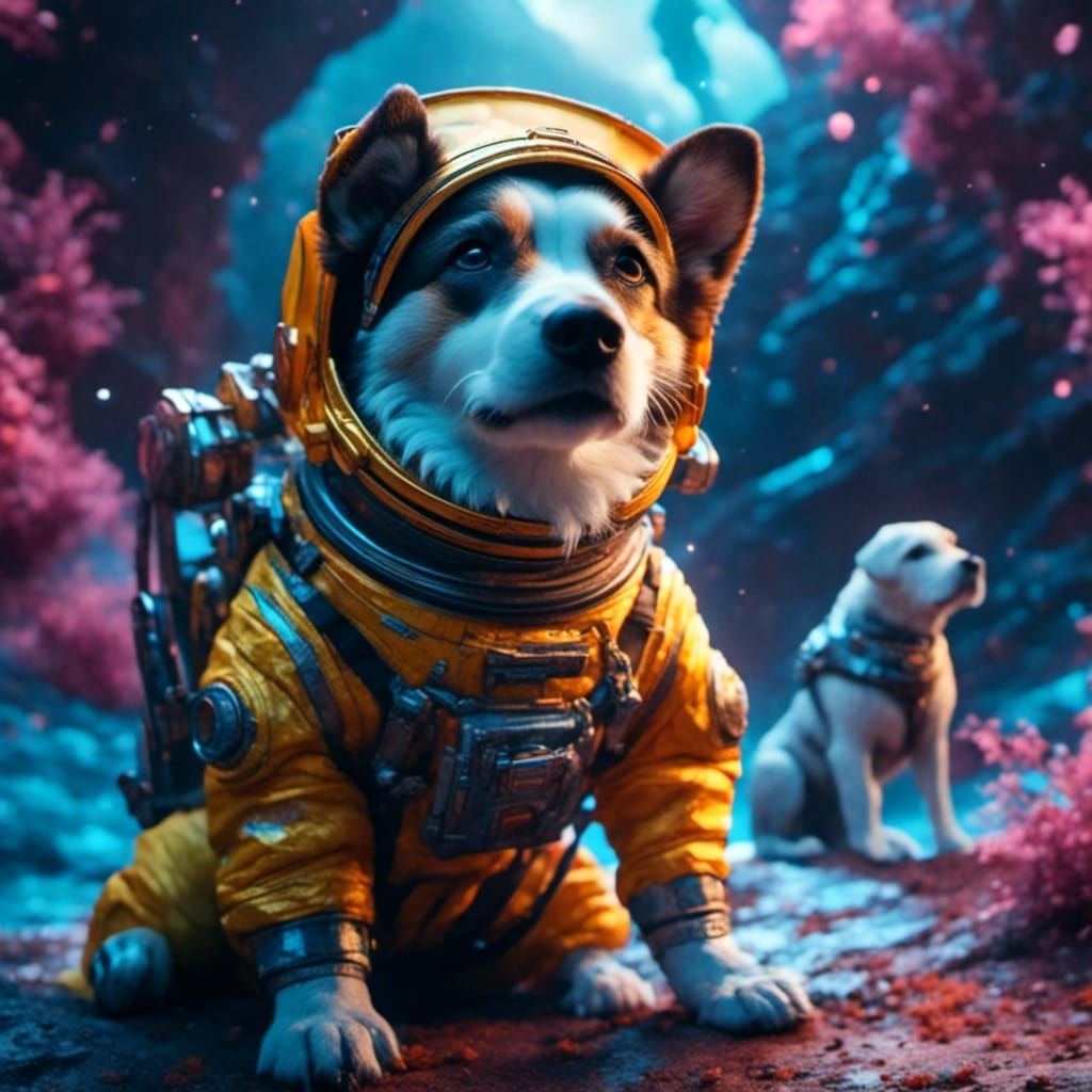 Dog Astronaut on Mars: Detailed Matte Painting