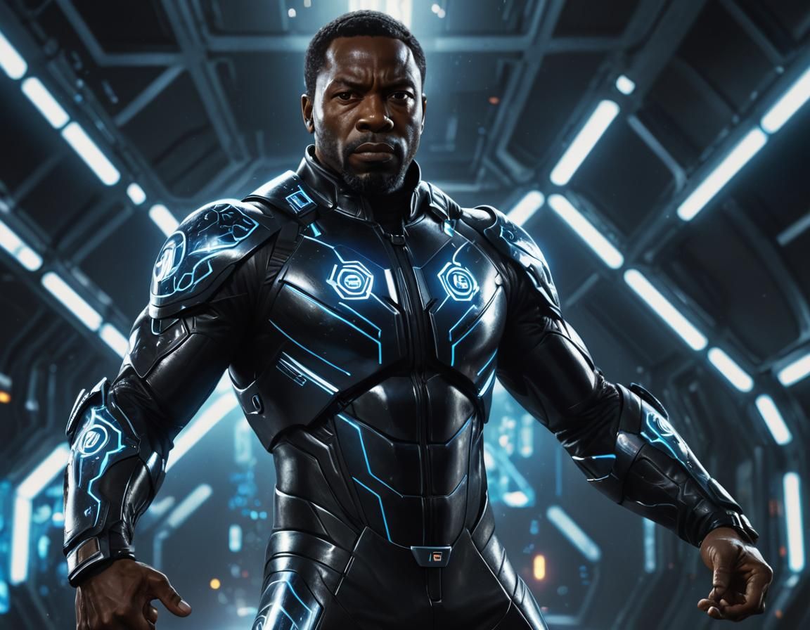 Heroic Figure in High-Tech Neoprene Suit