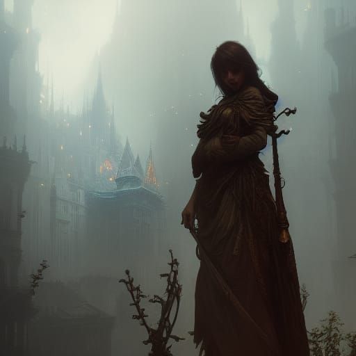 Dark Fantasy Concept Art in Purple and Yellow
