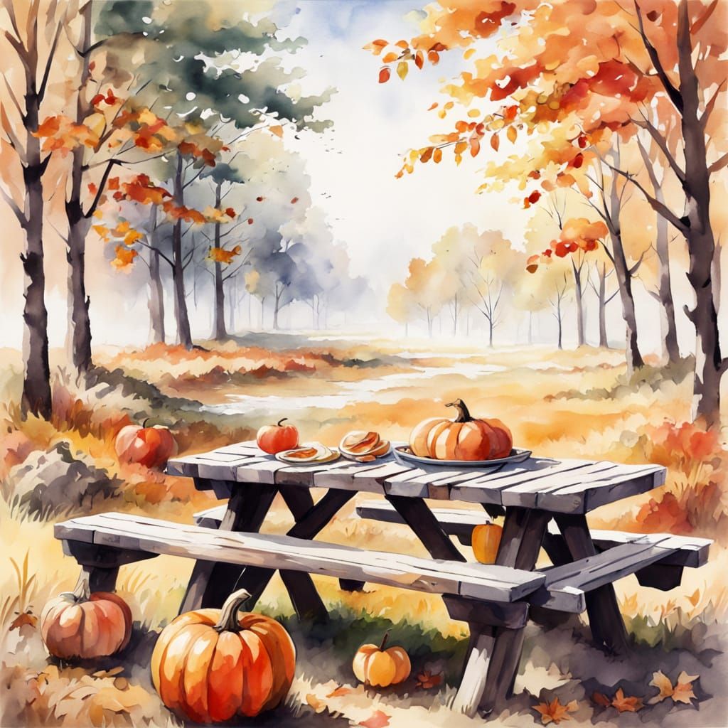 Autumn Harvest Picnic with Steaming Cider and Apples