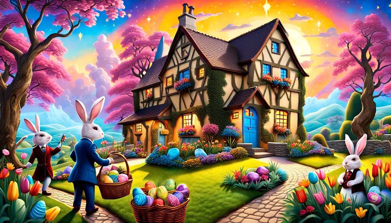 Easter Egg Hunt in Whimsical Cottage Garden