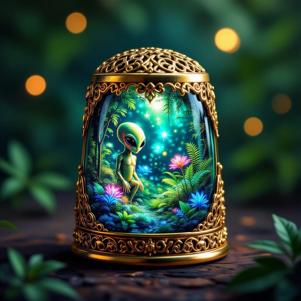 Miniature Alien Jungle in Thimble, Digital Art