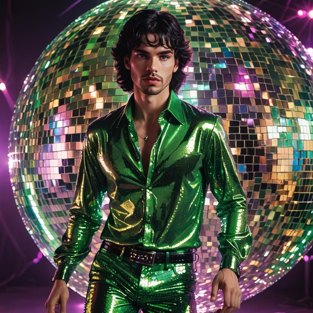 Handsome Man Pivoting in Disco Outfit, 3D Render