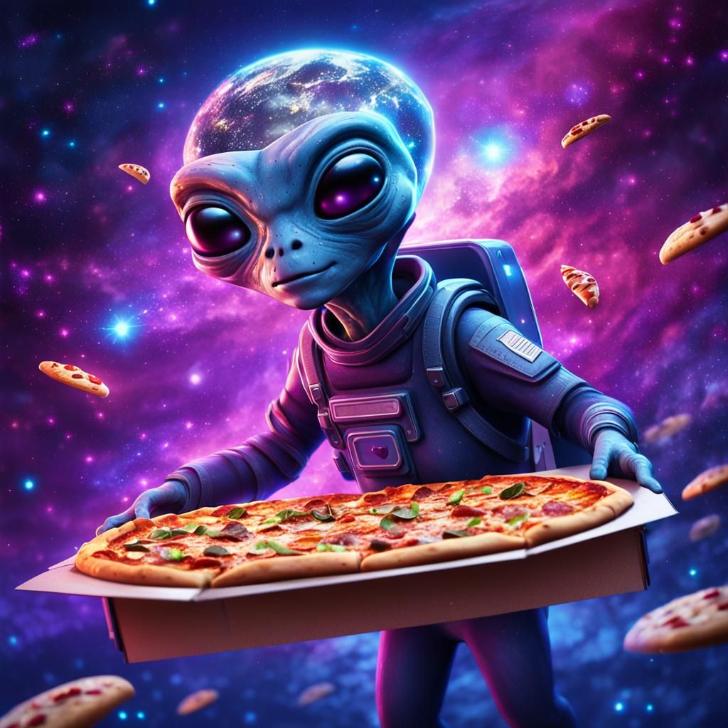 Alien Pizza Delivery in Space: Sci-Fi Digital Art