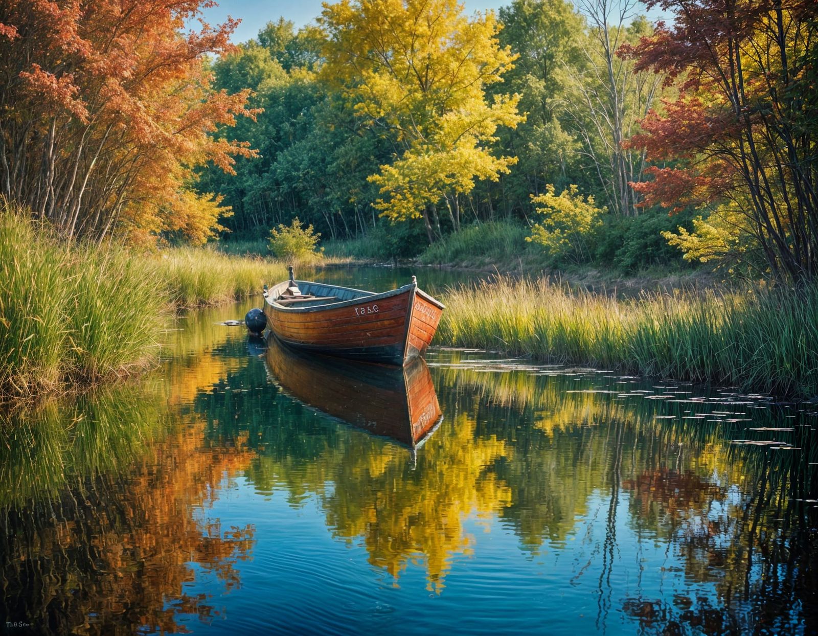 Weathered Red Boat Basks in Summer Sunlight