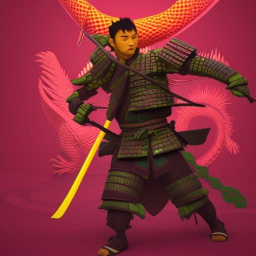 Samurai and Dragon in 3D Digital Art