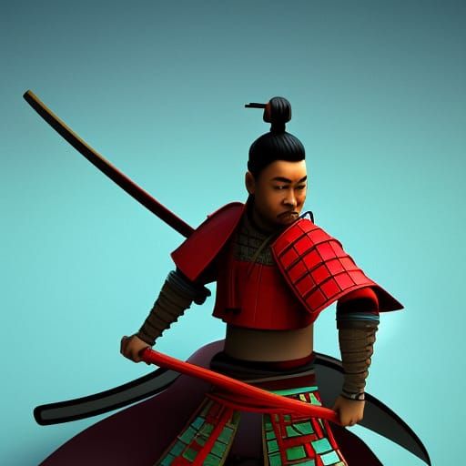 Samurai and Dragon in 3D Digital Art