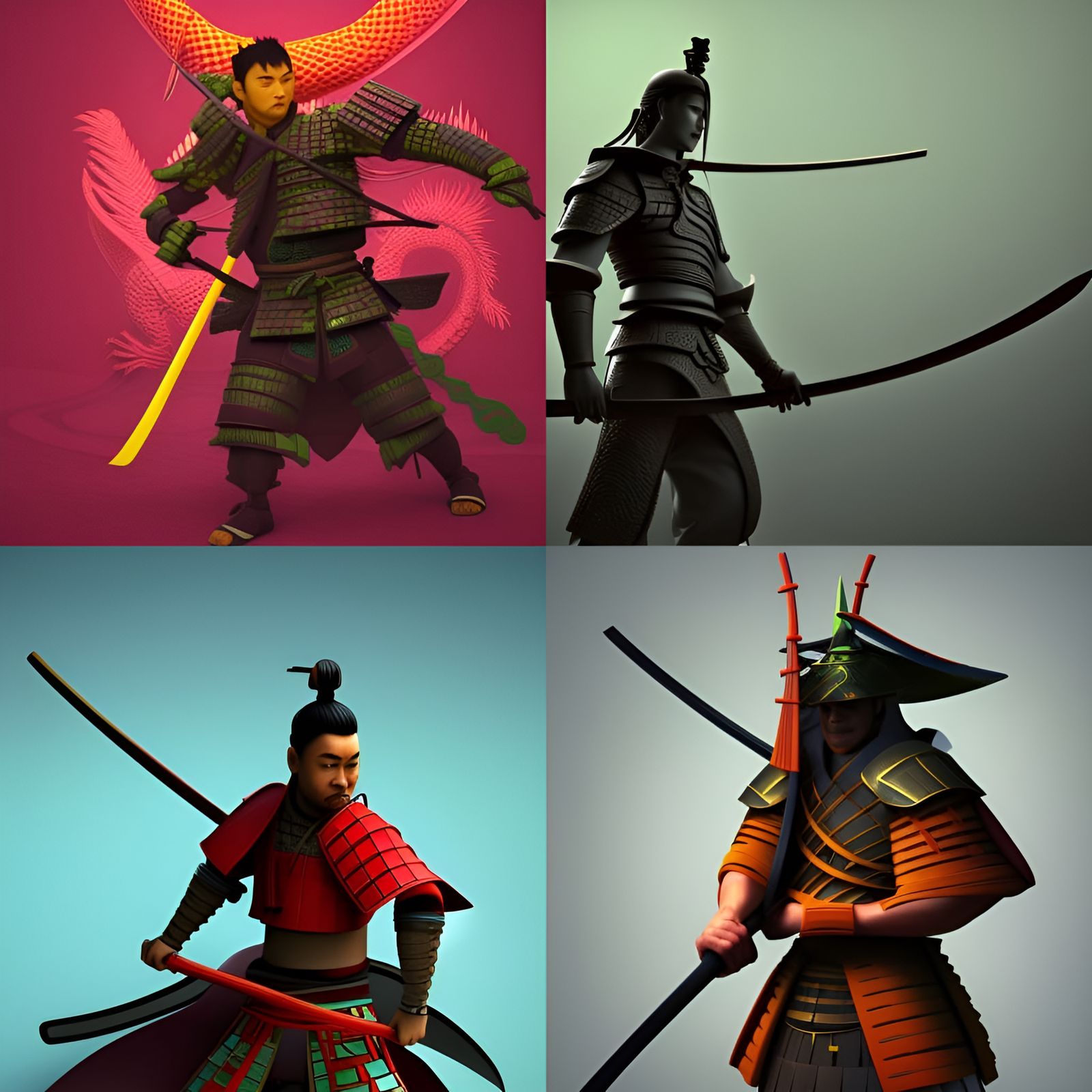 Samurai and Dragon Concept Art in 3D