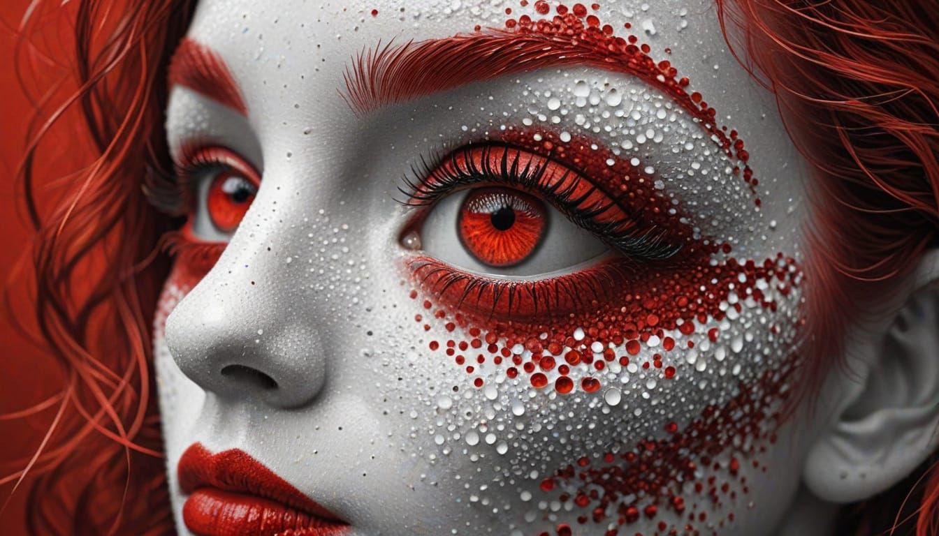 Abstract Pointillist Composition in Red and White