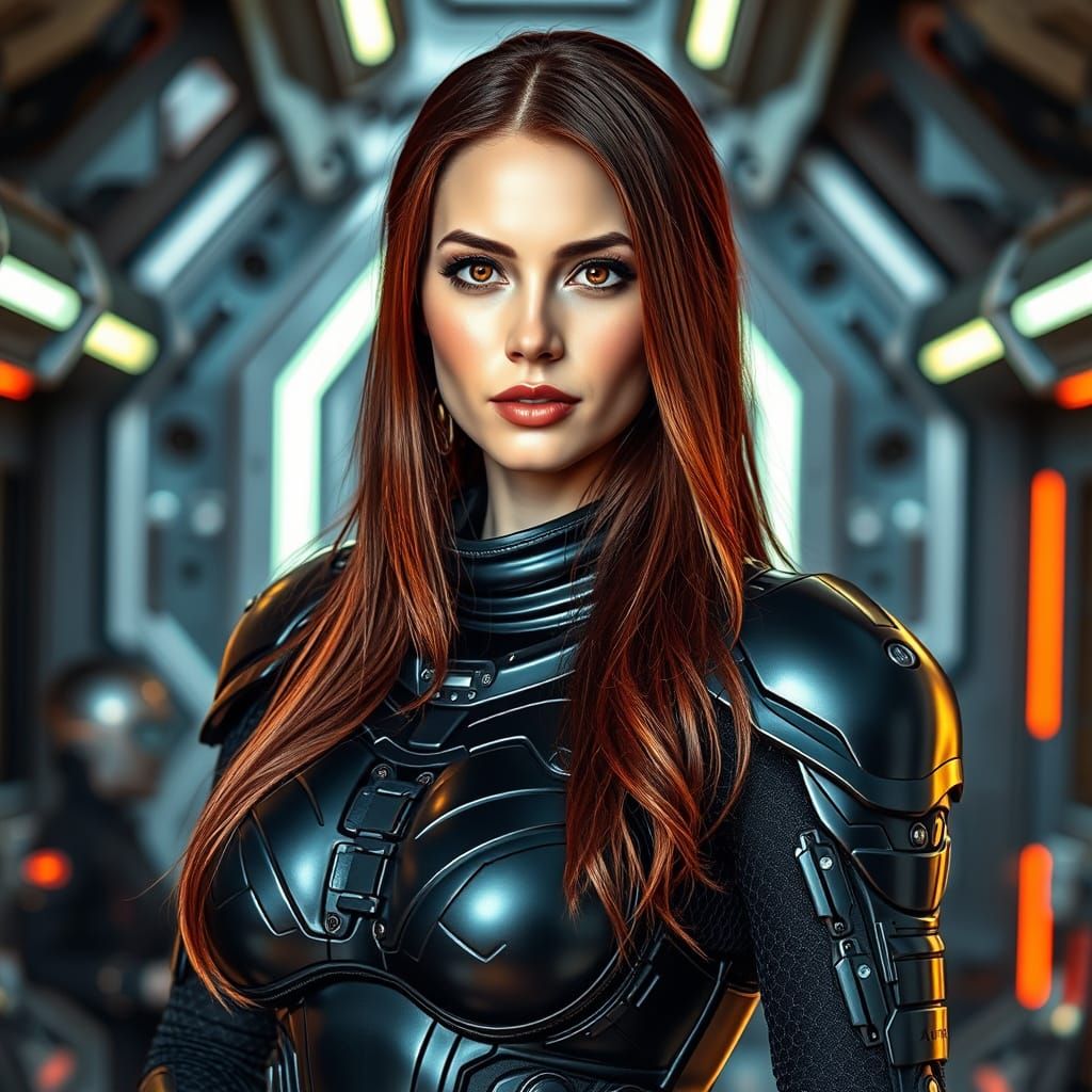 Cyberpunk Goddess in Advanced Exosuit Armor