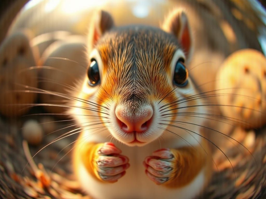 Whimsical Fisheye View of a Curious Squirrel