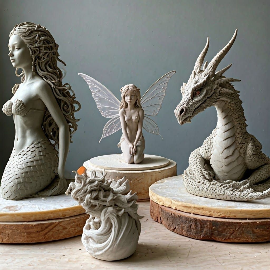 Hyper-Realistic Clay Sculptures of Mermaid, Fairy, and Drago...