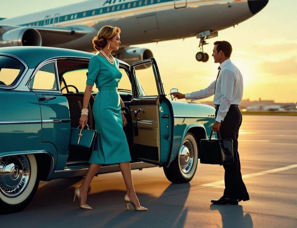 Chic 1960s Traveler at Rome Airport