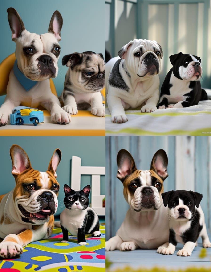 White Bulldog and Cat in Disney Pixar Style