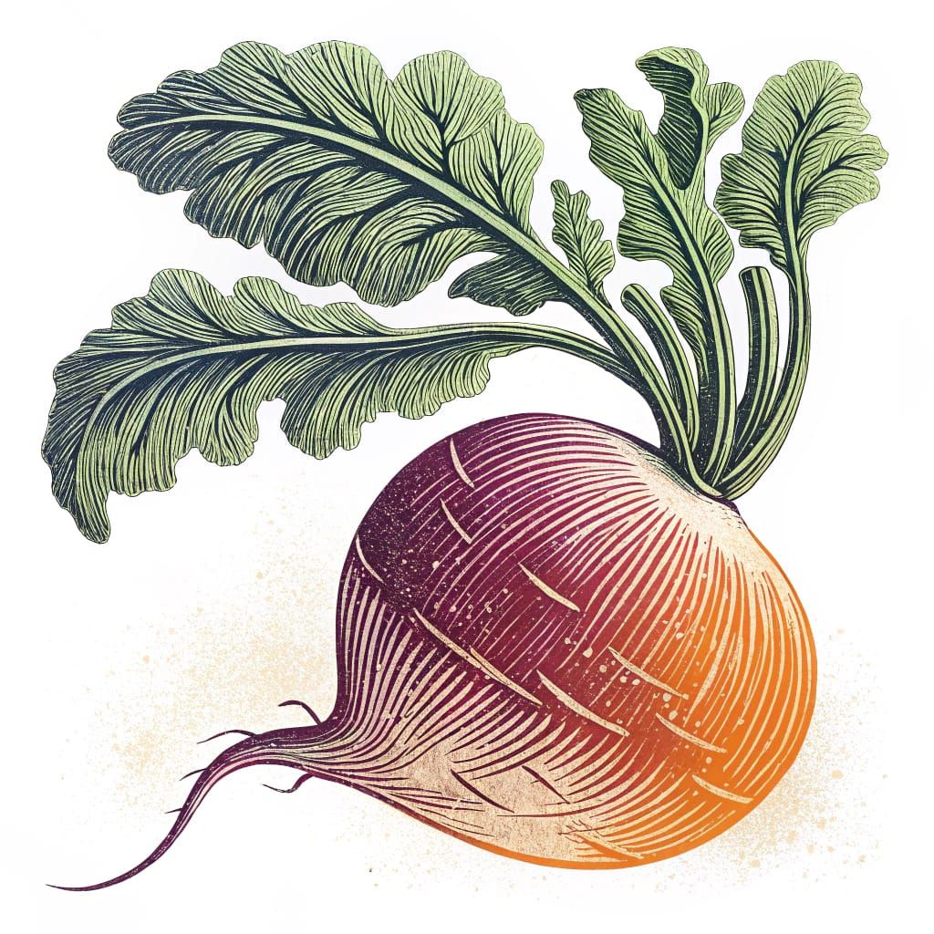 Vibrant Woodcut Turnip in Warm Hues